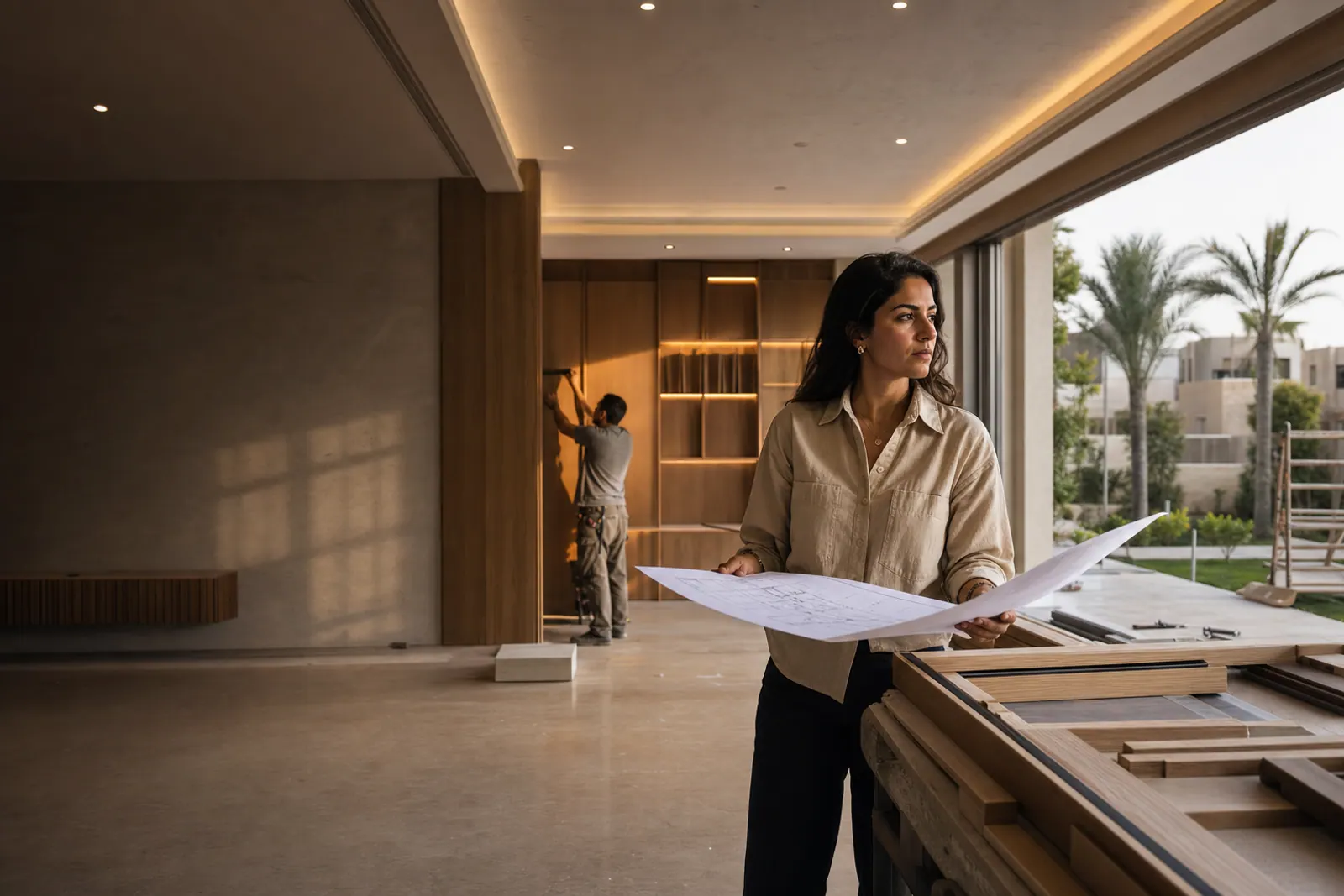 Egyptian architect reviewing a villa finishing site.
