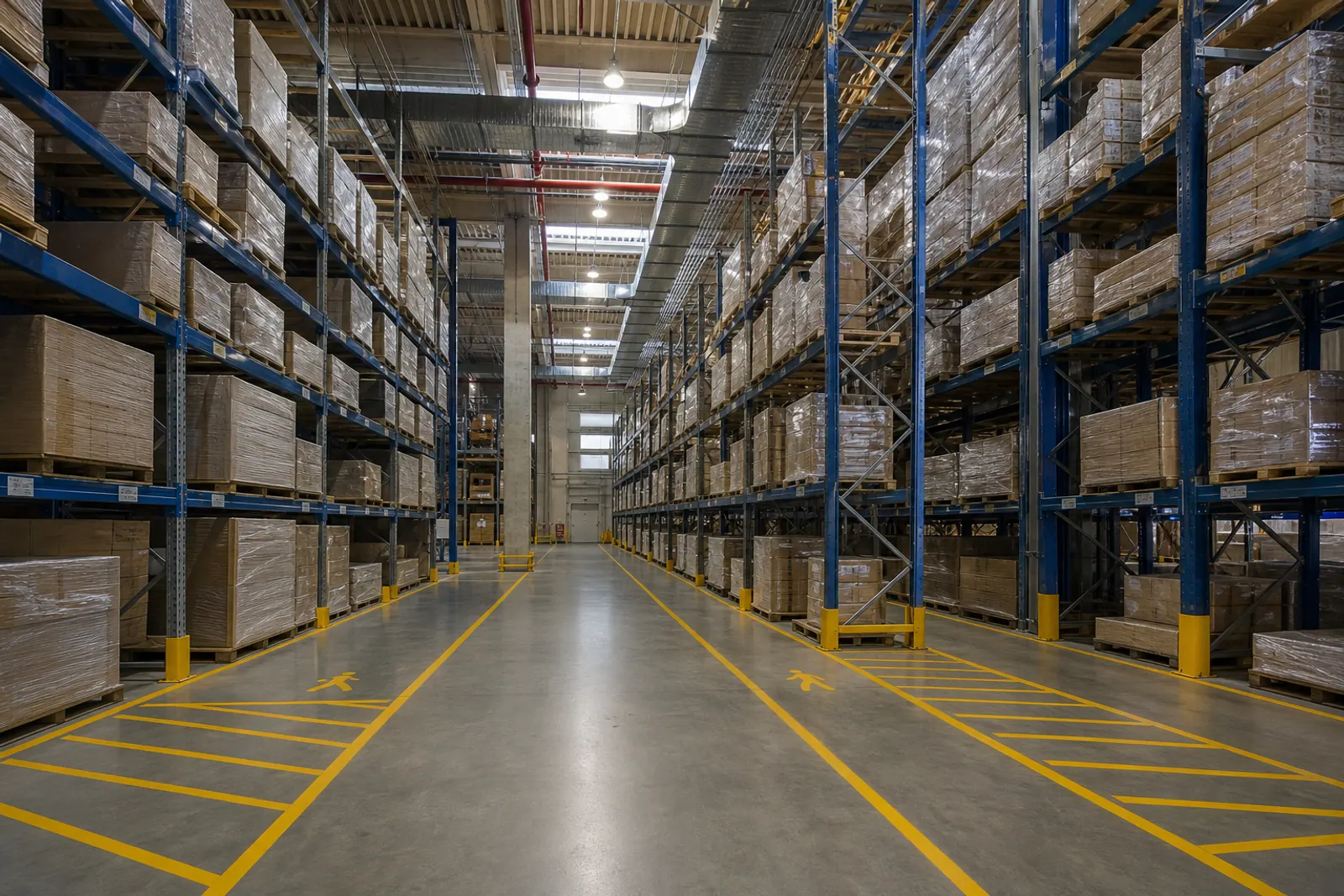 Finished warehouse with coordinated storage and building services.